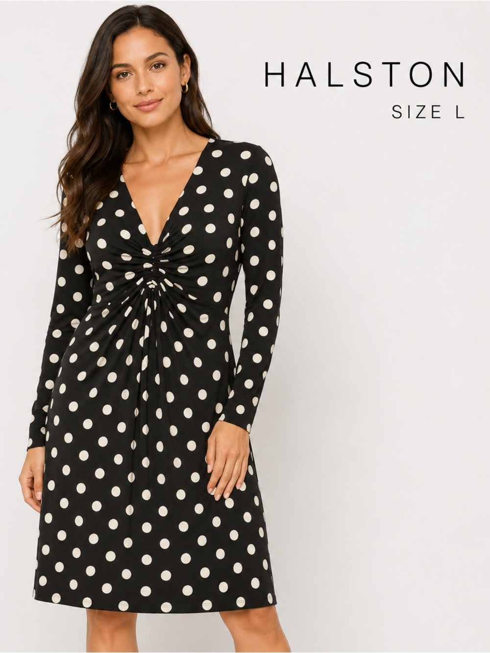 Halston Women's Polka-Dot Long-Sleeve Barbiecore Midi Dress/size L